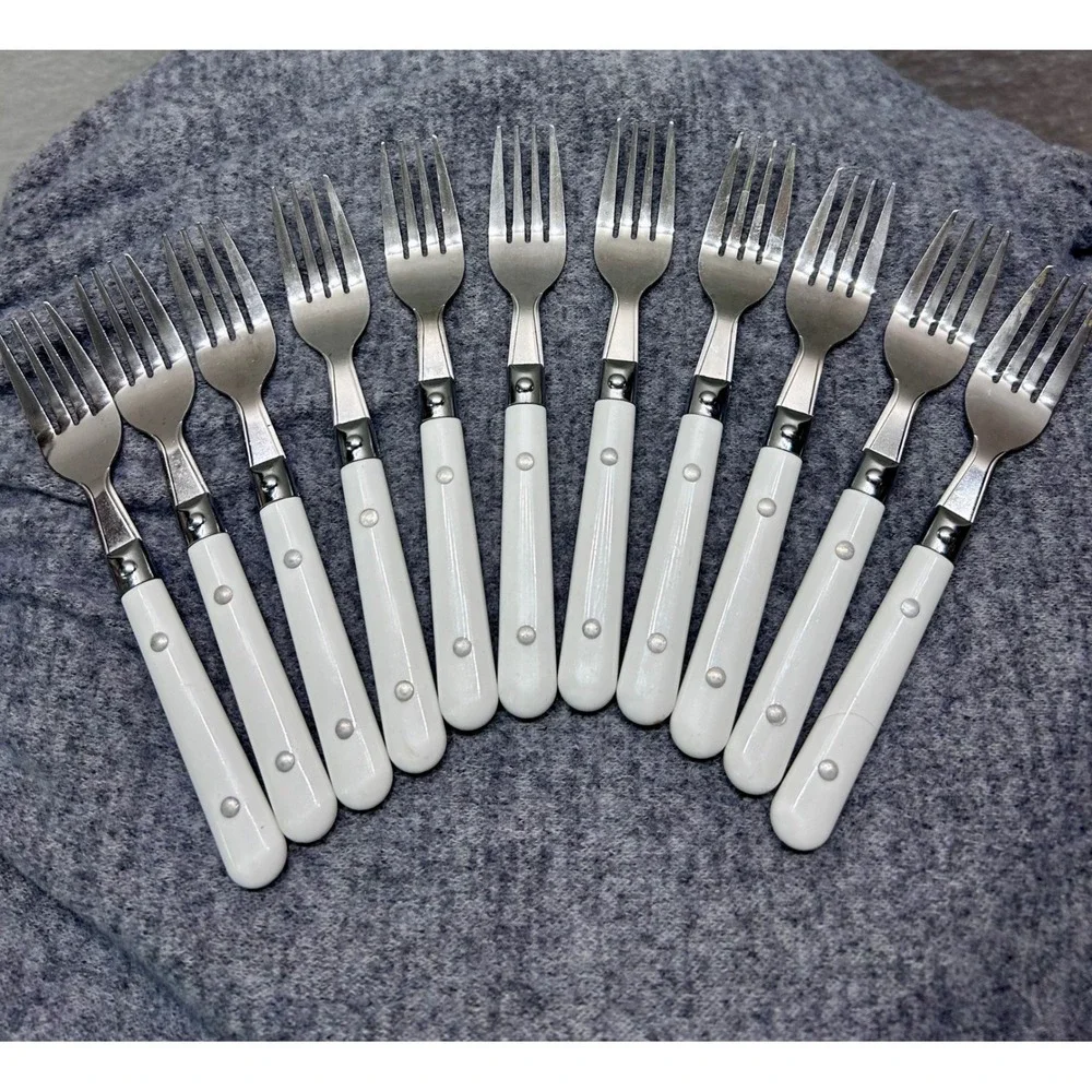 38pc White Laguiole Style Flatware Set Stainless/S Riveted Knives Forks Spoons